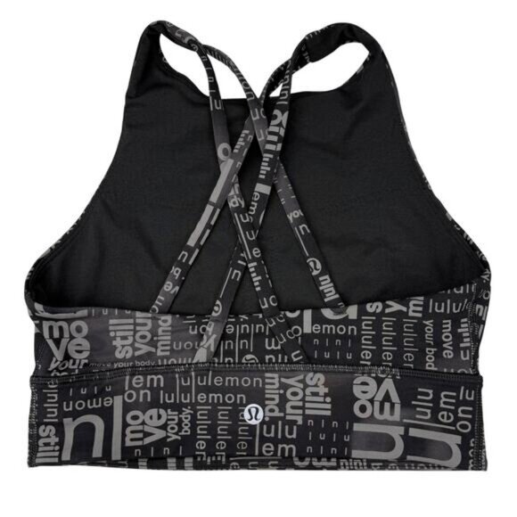 LULULEMON Energy High-Neck Longline Bra Medium Support Size 4 Ombre Black Multi - Picture 4 of 7